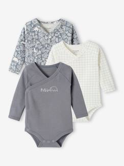 -Lot de 3 bodies manches longues bébé en coton bio ouverture naissance