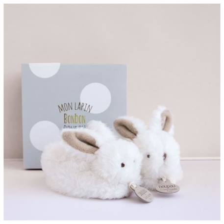 DOUDOU ET COMPAGNIE Lapin - Coffret chaussons avec hochet Taupe 0-6 mois BLANC 1 - vertbaudet enfant 