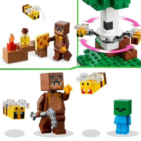 LEGO Minecraft 21241 La Cabane Abeille, Jouet, Ferme avec Maison, Zombie et Figurines Animaux BLANC 4 - vertbaudet enfant 