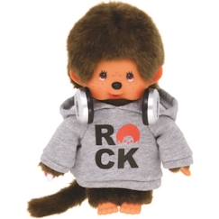 -Peluche Monchhichi Bandai - Rock - 20 cm - Marron - Jaune - 3 ans et plus