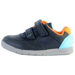 Chaussures-Chaussures garçon 23-38-Basket Clarks enfant - CLARKS - Rex Quest T - Navy combi - Scratch - Confort exceptionnel