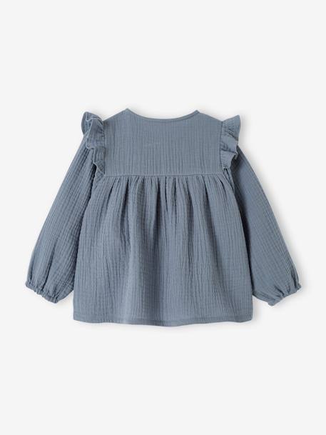 Blouse à volants bébé en gaze de coton bleu ciel+bleu glacier+vieux rose 2 - vertbaudet enfant 