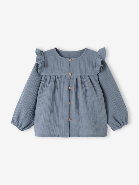 Blouse à volants bébé en gaze de coton bleu ciel+bleu glacier+vieux rose 1 - vertbaudet enfant 