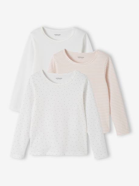 Lot de 3 T-shirts manches longues fantaisie fille BASICS rose nude 1 - vertbaudet enfant 