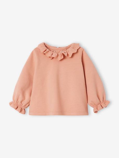 Sweat bébé col brodé vieux rose 1 - vertbaudet enfant 