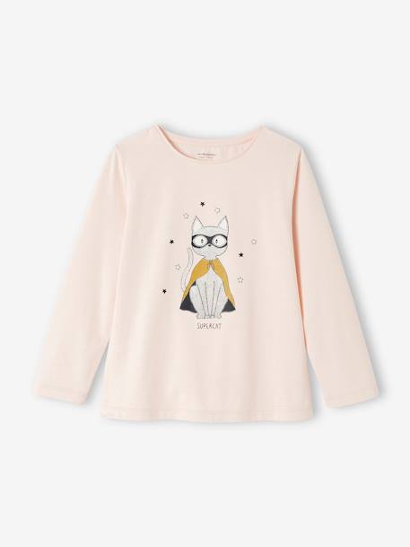 Pyjama en maille jersey et flanelle fille supercat rose pâle 3 - vertbaudet enfant 