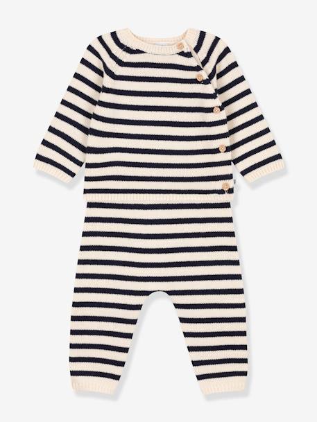 Ensemble en tricot laine et coton rayure marinière bébé PETIT BATEAU beige imprimé 2 - vertbaudet enfant 