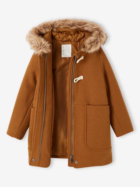 Duffle-coat à capuche en drap de laine fille fermé par brandebourgs camel+encre 3 - vertbaudet enfant 