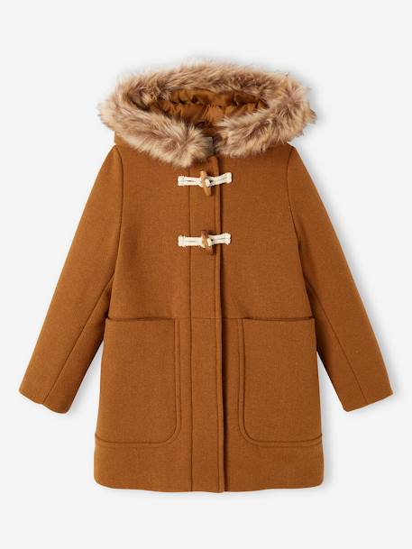 Duffle-coat à capuche en drap de laine fille fermé par brandebourgs camel+encre 2 - vertbaudet enfant 
