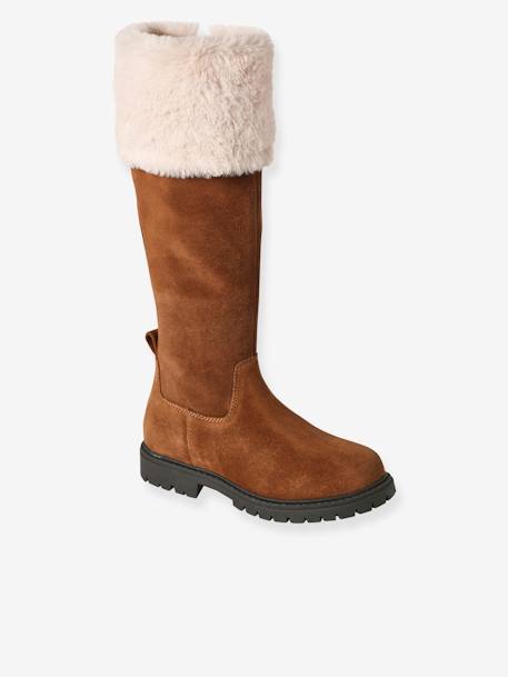 Bottes cavalières fourrées zippées cuir fille marron 1 - vertbaudet enfant 