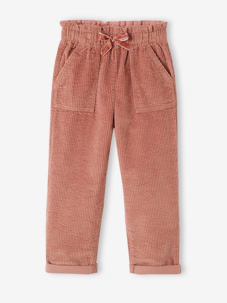 Pantalon paperbag en velours côtelé fille bleu nuit+bois de rose+moutarde 9 - vertbaudet enfant 