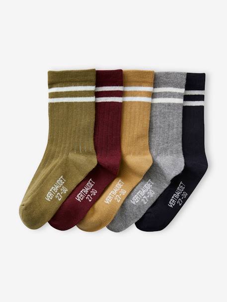 Lot de 5 paires de chaussettes côtelées rayées garçon kaki 1 - vertbaudet enfant 