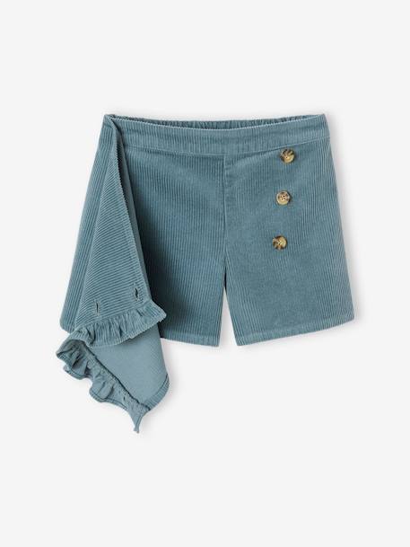 Jupe-short en velours côtelé fille effet portefeuille bleu canard+marron 2 - vertbaudet enfant 