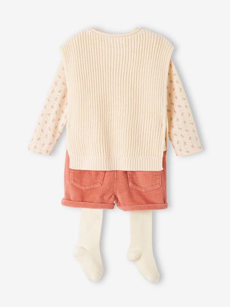 Ensemble 4 pièces bébé : T-shirt + short + pull + collant vieux rose 8 - vertbaudet enfant 