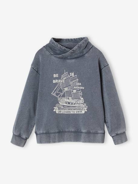 Sweat col snood motif bateau pirate garçon effet délavé gris chiné 1 - vertbaudet enfant 