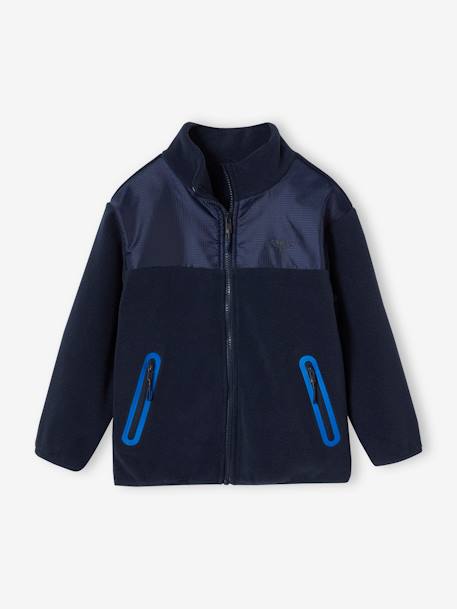 Sweat zippé en maille polaire garçon badge baleine en relief marine+vert sapin 1 - vertbaudet enfant 