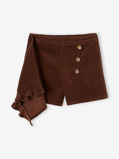 Jupe-short en velours côtelé fille effet portefeuille bleu canard+marron 6 - vertbaudet enfant 