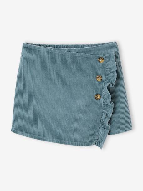 Jupe-short en velours côtelé fille effet portefeuille bleu canard+marron 1 - vertbaudet enfant 