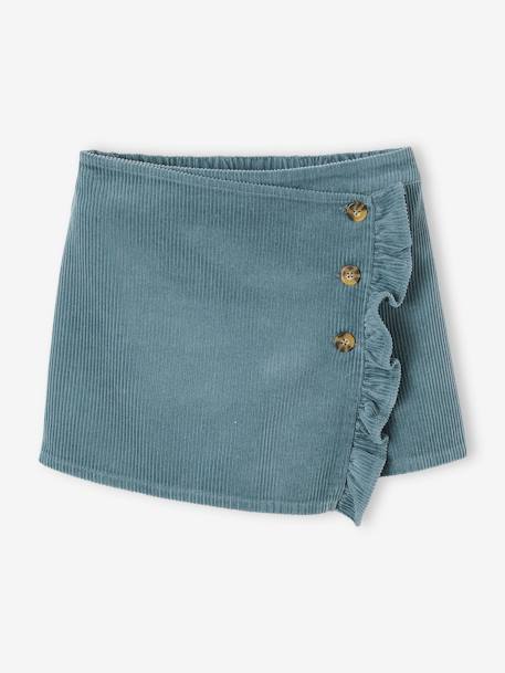 Jupe-short en velours côtelé fille effet portefeuille bleu canard+rose+vert anglais 1 - vertbaudet enfant 