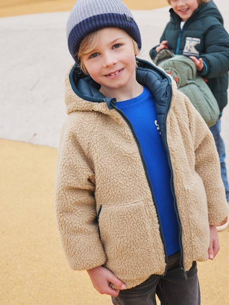 Doudoune à capuche réversible garçon matelassée et sherpa marine+vert sapin 13 - vertbaudet enfant 