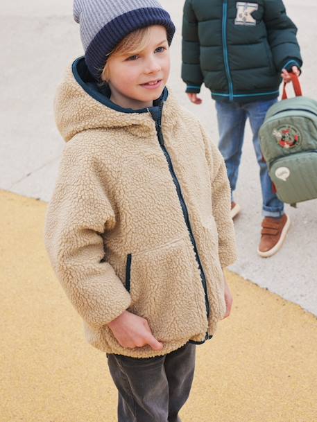 Doudoune à capuche réversible garçon matelassée et sherpa marine+vert sapin 14 - vertbaudet enfant 