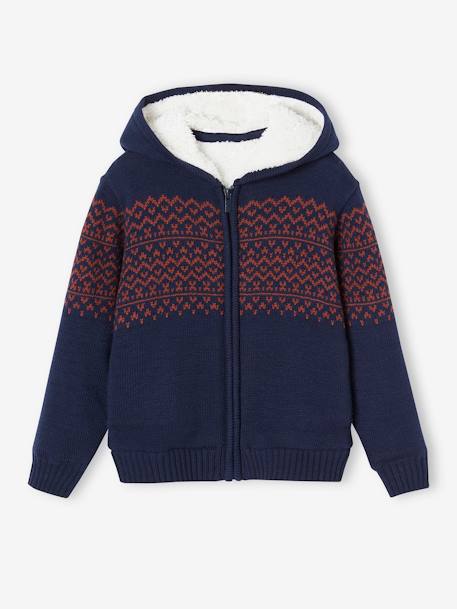 Gilet zippé à capuche garçon doublé sherpa gris chiné+marine 5 - vertbaudet enfant 