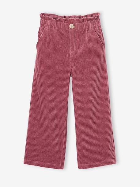 Pantalon large en velours côtelé style paperbag fille mauve 1 - vertbaudet enfant 