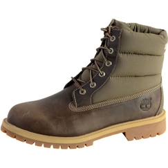 -Boots Timberland Petits Prem 6 IN Quilt - Mixte - Enfant - Marron - Lacets - Cuir - Olive full grain