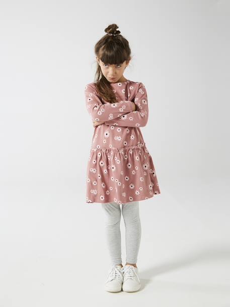 Robe Basics imprimée fille manches longues écru+marron imprimé+rose imprimé+rose poudré+vert de gris+vieux rose 19 - vertbaudet enfant 