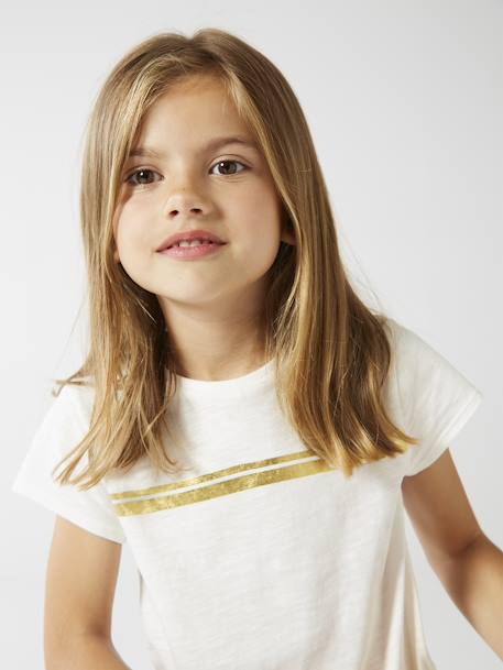T-shirt de sport Basics fille rayures irisées placées écru+gris chiné+lilas+rose poudré 1 - vertbaudet enfant 