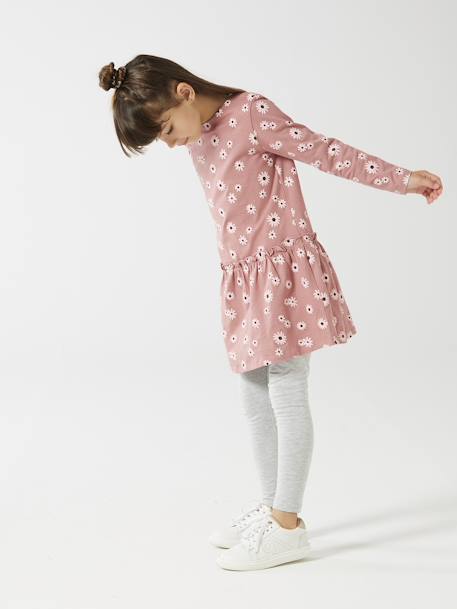 Robe Basics imprimée fille manches longues écru+marron imprimé+rose imprimé+rose poudré+vert de gris+vieux rose 18 - vertbaudet enfant 