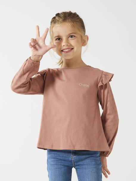 Fille-T-shirt, sous-pull-Tee-shirt volanté BASICS fille personnalisable