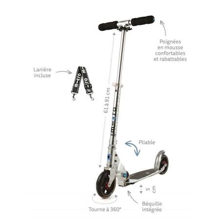 Trottinette pliable - MICRO - Speed+ - Roues absorbant les chocs - Planche large au revêtement agrippant BLANC 2 - vertbaudet enfant 