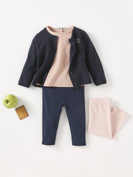 Lot de 2 leggings longs bébé fille BASICS écru+lot marine grisé 10 - vertbaudet enfant 