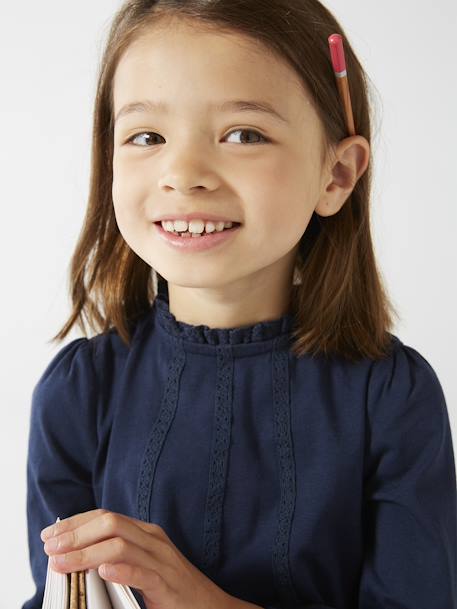 T-shirt blouse Basics fille détails en macramé BLANC MOYEN UNI+BLEU FONCE UNI+VERT CLAIR UNI 10 - vertbaudet enfant 