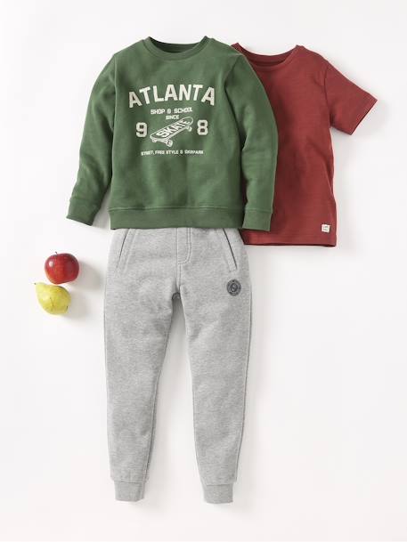 Pantalon jogging Basics garçon en molleton dark bleu ardoise+gris moyen chiné+marine chiné+noir+noir chiné+noisette+ocre+rouge+vert sapin 12 - vertbaudet enfant 