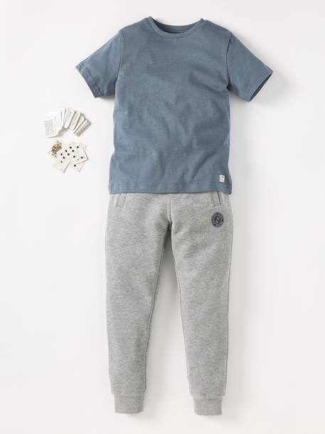 Pantalon jogging Basics garçon en molleton blanc chiné+dark bleu ardoise+gris moyen chiné+marine chiné+noir+noir chiné+ocre+rouge+vert sapin 16 - vertbaudet enfant 