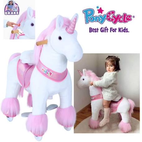 PonyCycle Modèle U à enfourcher Animal qui marche Peluche licorne rose à roulettes avec frein Taille 3 pour les 3-5 ans Ux302 ROSE 1 - vertbaudet enfant 