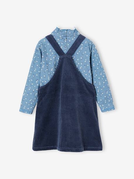 Ensemble t-shirt + robe salopette en velours fille bleu nuit+chocolat 4 - vertbaudet enfant 