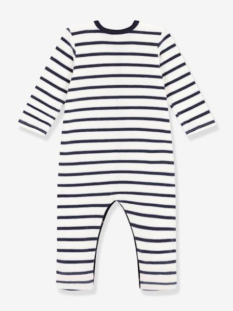 Pyjama bébé rayé en velours PETIT BATEAU blanc imprimé 2 - vertbaudet enfant 