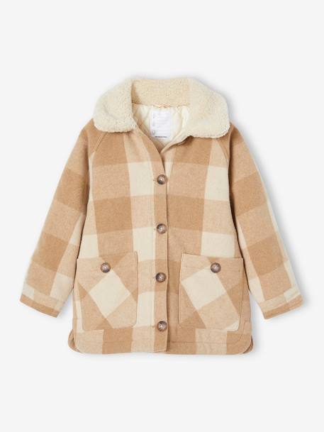 Manteau style surchemise en lainage à carreaux fille carreaux marron+carreaux rose 2 - vertbaudet enfant 