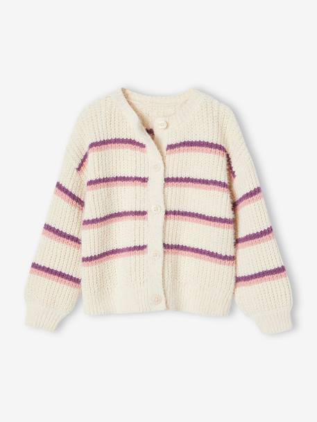 Gilet rayé en maille chenille fille écru 1 - vertbaudet enfant 