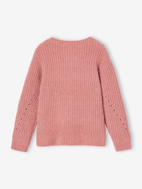 Gilet en maille chenille ajourée fille bois de rose+vert 2 - vertbaudet enfant 