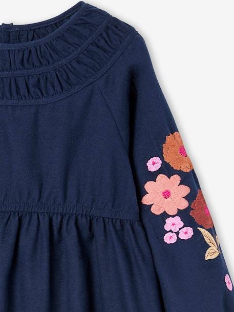 Robe manches longues brodées fleurs fille bleu nuit 3 - vertbaudet enfant 