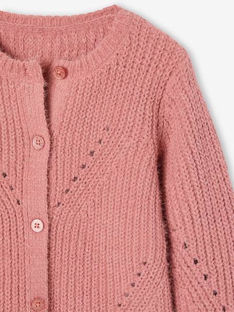 Gilet en maille chenille ajourée fille bois de rose+vert 3 - vertbaudet enfant 