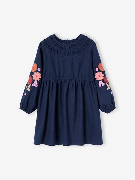 Robe manches longues brodées fleurs fille  - vertbaudet enfant