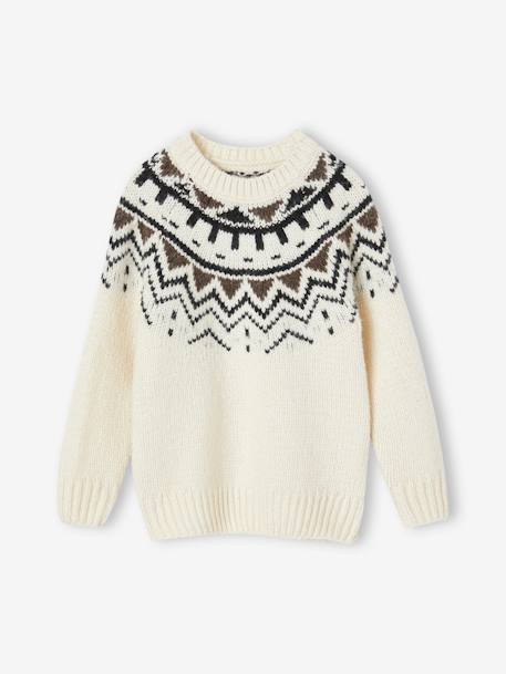 Pull jacquard col rond garçon beige+bleu ardoise 3 - vertbaudet enfant 