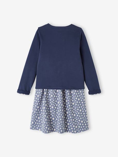 Ensemble fille cardigan et robe imprimée fleurs bleu grisé+rose poudré 4 - vertbaudet enfant 