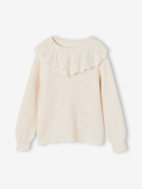 Pull fantaisie à collerette fille beige poudré 2 - vertbaudet enfant 