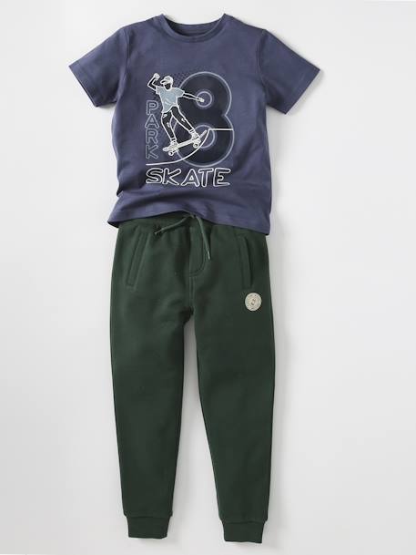 Pantalon jogging Basics garçon en molleton dark bleu ardoise+gris moyen chiné+marine chiné+noir chiné+vert sapin 32 - vertbaudet enfant 